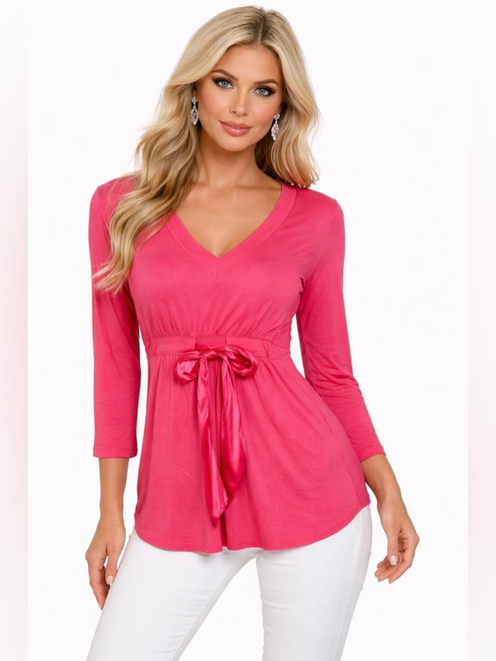 Willi Smith Pink V-Neck Tie Waist Tunic Top Size Small NWT